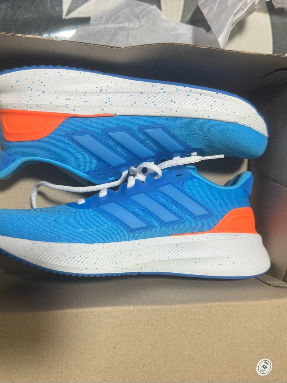 adidas Blue Athletic Sneakers with Orange Heel Accents
